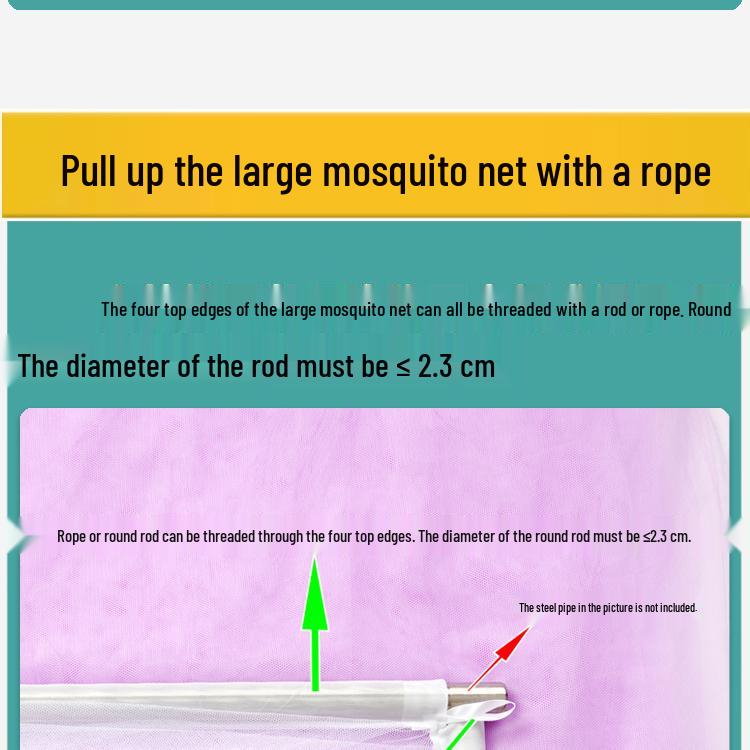 Free Shipping High-Density Mosquito Net for Dorm or Home, Single/Double Bed, with Hanging Rope and Extra Height
