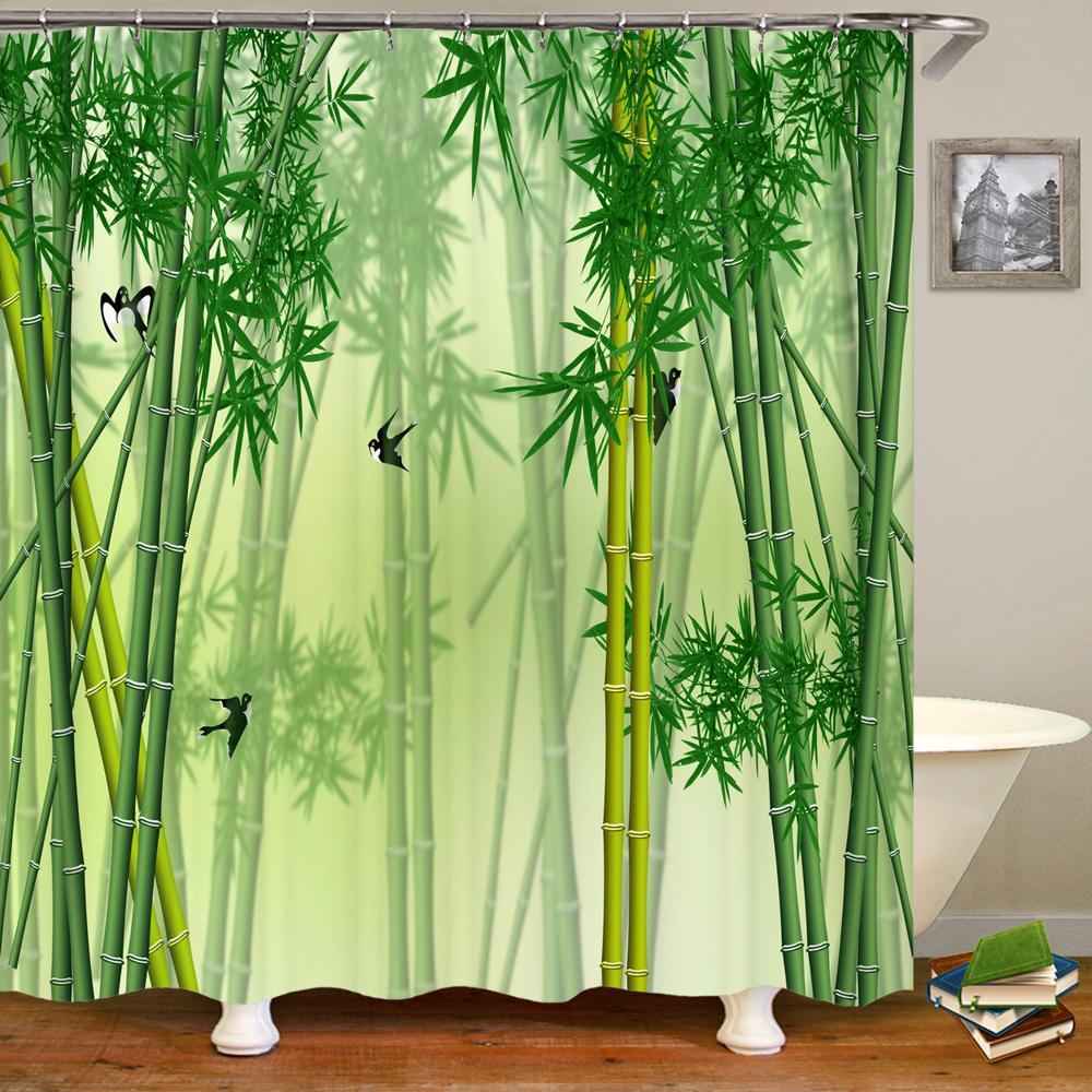 3D Bathroom Curtains Tropical Green Plants Palm Leaf Shower Curtain Waterproof Fabric Bath Screen With Hooks Home Decor Curtain