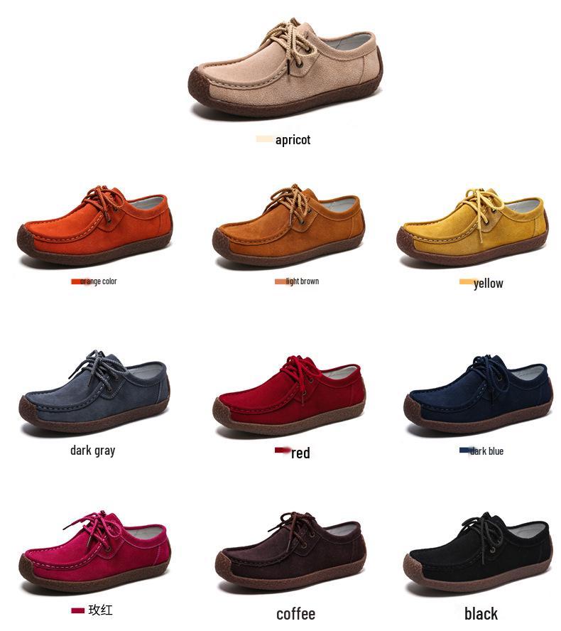 Women's Plus Size Suede Moccasins - 2025 Spring/Autumn Collection with Flat Sole and Cross-Border Tendon Design