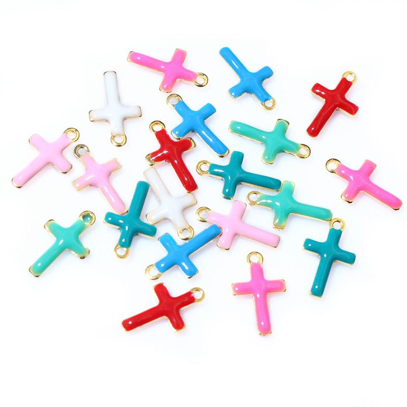 

20pcs 10x6mm Enamel Small Cross Charms Pendant Stainless Steel DIY Jewelry Making Accessories Findings for Bracelet Earrings