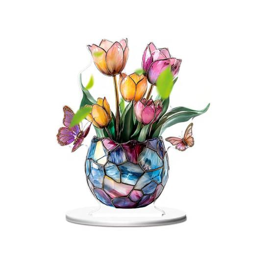 Iepuraș de Paște Acrilic Semn de Masă 2D Plat Ouă Floare Iepure Decorare Casă Living Ziua Îndrăgostiților Petrecere Sărbătoare Ornament de Masă