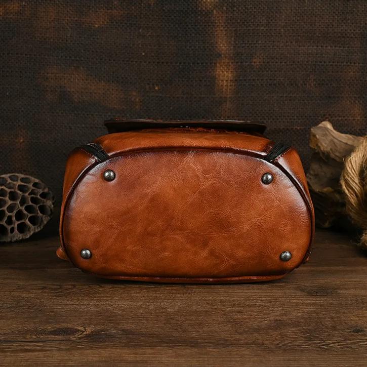 Johnature Vintage cestovní tašky, ručně vyráběné totemové reliéfní velkokapacitní všestranný dámský batoh