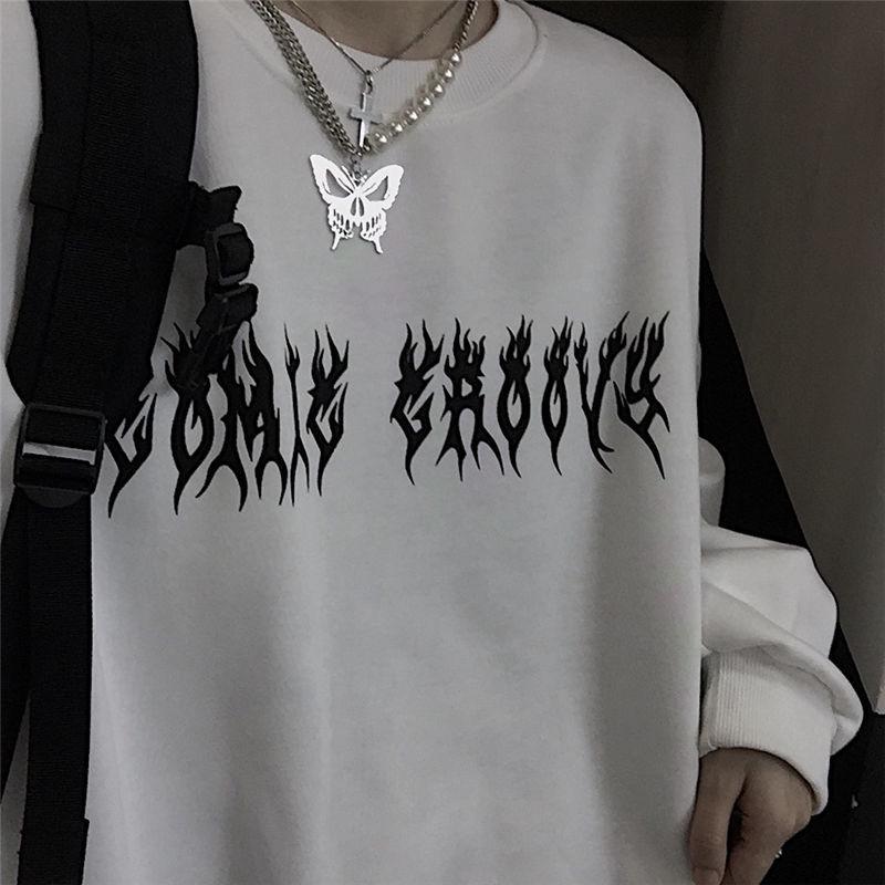 Unisex Retro Y2K Letter Print Fleece Sweatshirt: European & American Autumn Streetwear