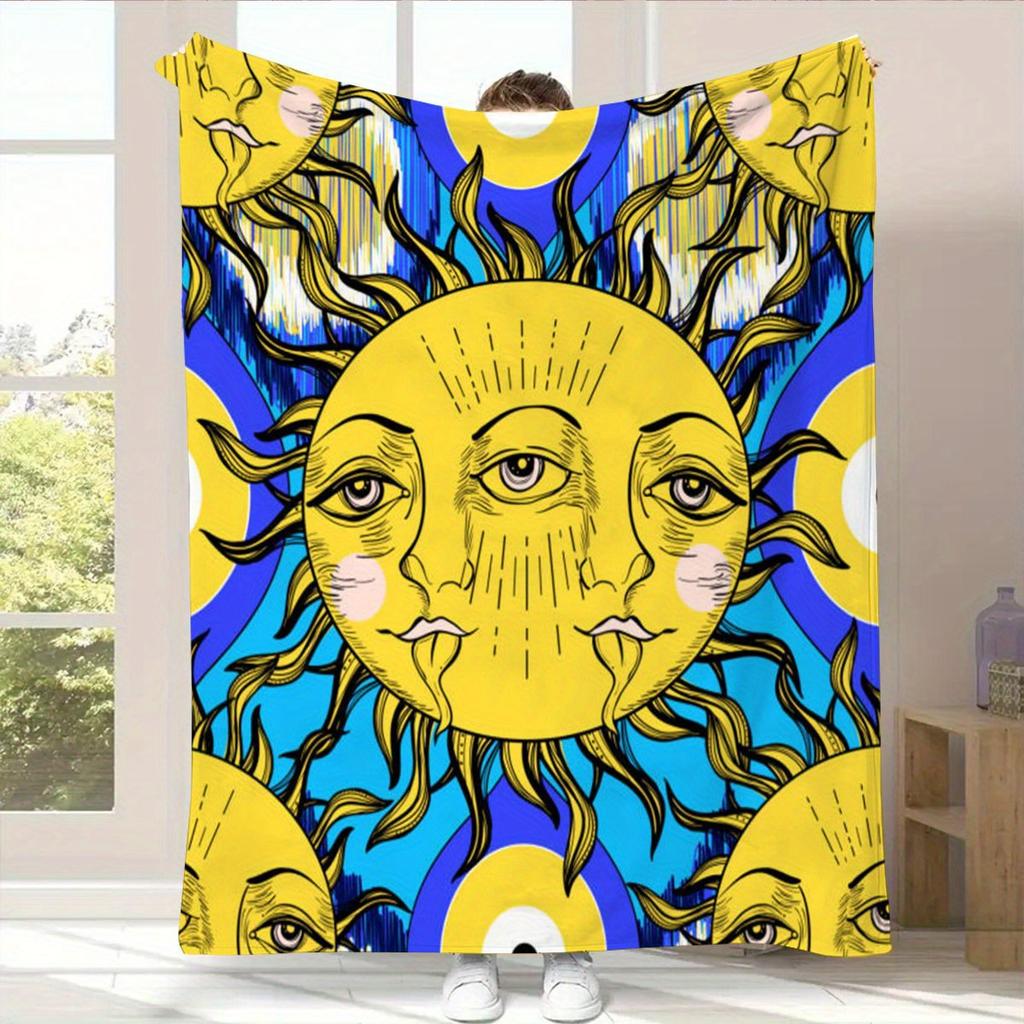 Sun and Moon Totem Digitalprinted Polyester Bedroom Velvet Flannel Cover Blanket Fleece Soft Sofa Cover Blankets for Beds