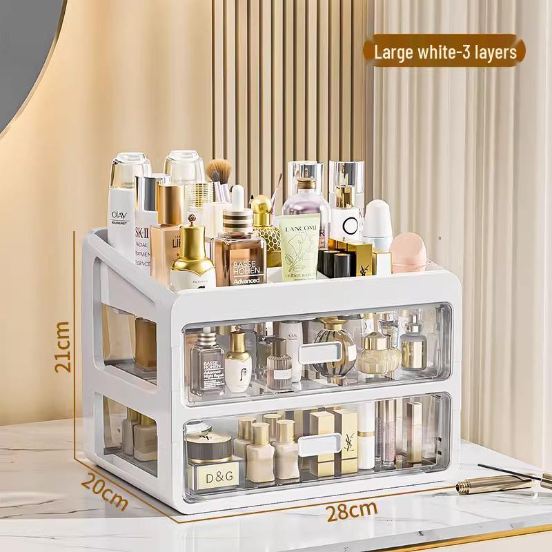 Cosmetic Storage Box with Drawers for Lipstick & Skincare - Compartmentalized Desktop Organizer for Dressing Table