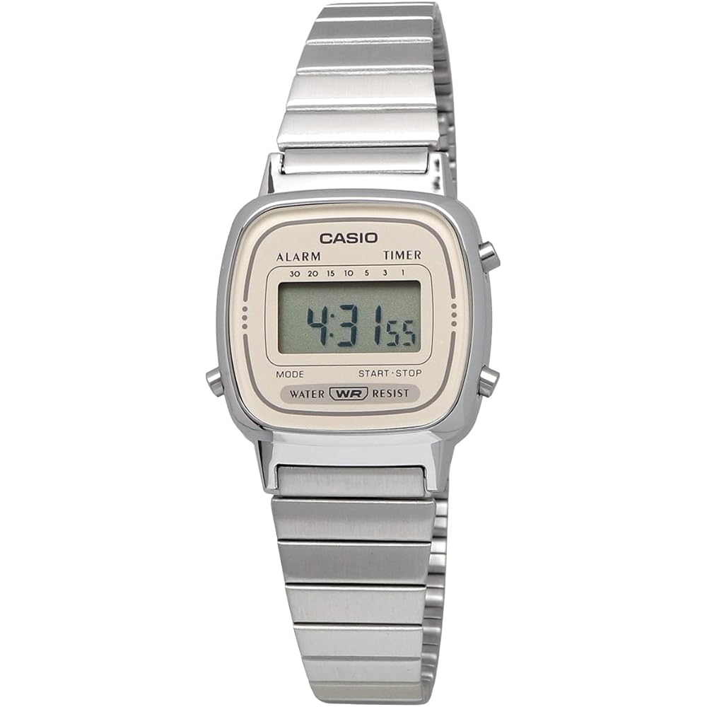 Casio Women's Digital Watch LA670WEA-8A Silver Light Beige Stainless Steel Band