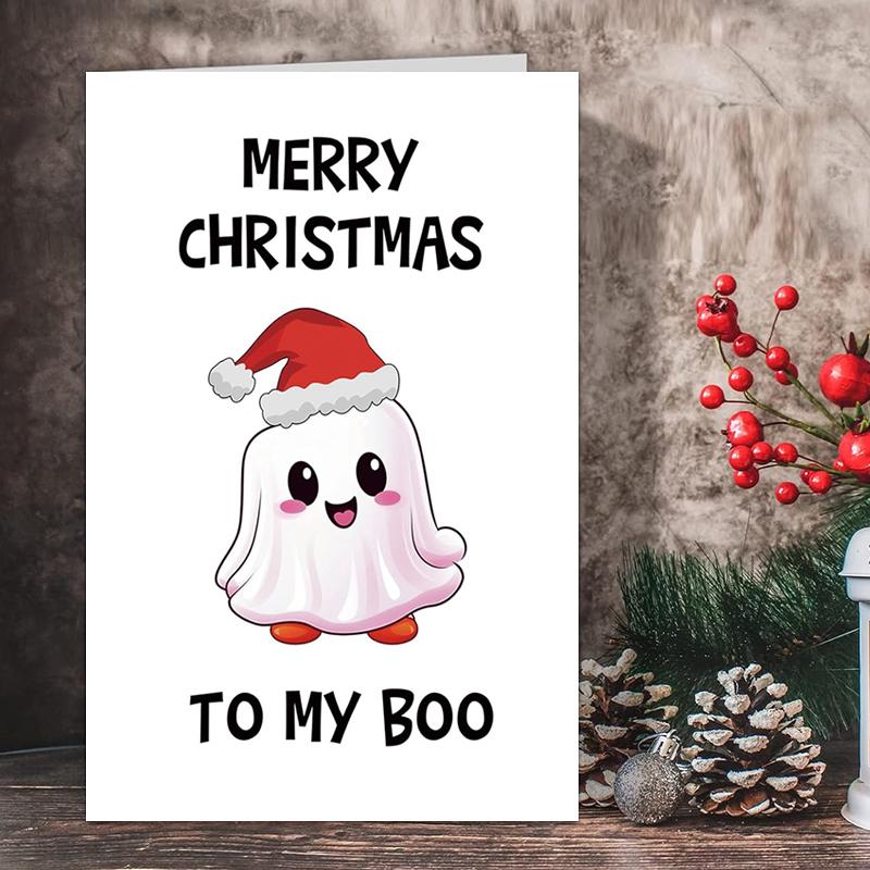 1pc Cute Christmas Card For Him, Merry Christmas Card For Husband Boyfriend, Spooky Xmas Holiday Card, Merry Christmas To My Boo