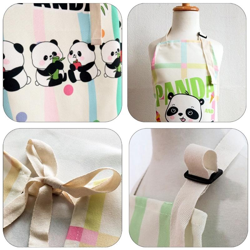 Unisex Child Apron for Cooking and Art Checkered Panda Pattern, Water Resistant, Easy Cleaning For 3 to 8 Years Old