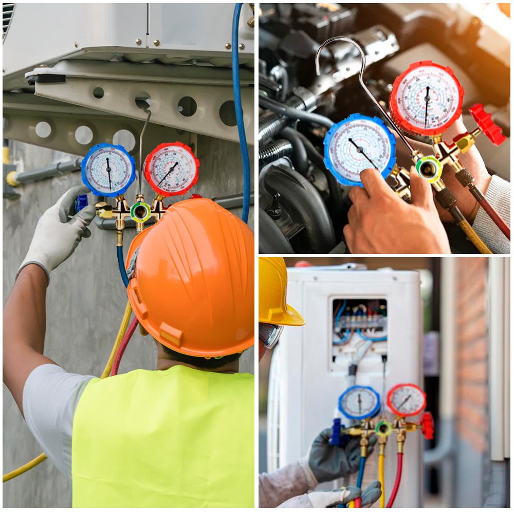 Freon For R12 R22 R404A R134a New Air Conditioning Pressure Gauge with Hose and Hook 3 Way AC Diagnostic Manifold Gauge Set