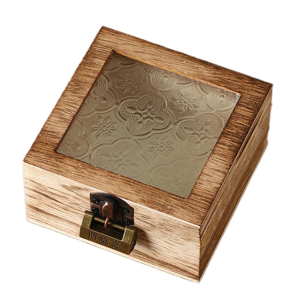 Elegant Begonia Pattern Jewelry Organizer With Glass Lid And Wooden Frame Storage Box For Vanity Table Decoration