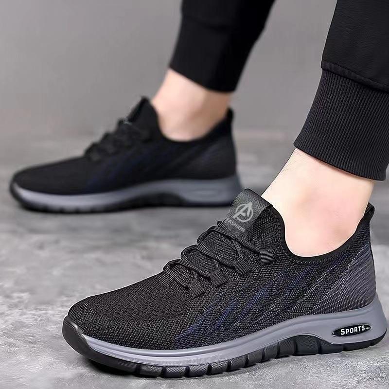Shoes Men's Spring and Summer Thin Breathable Fly-woven Mesh Men's Shoes Trendy Lace-up Men's Lightweight Sports Running Shoes