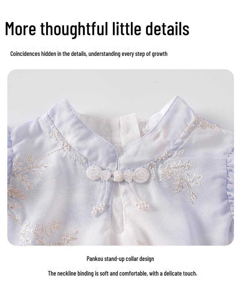 Girls' Summer Two-Piece Hanfu Qipao Set – New Chinese Style Chiffon Tang Suit Costume