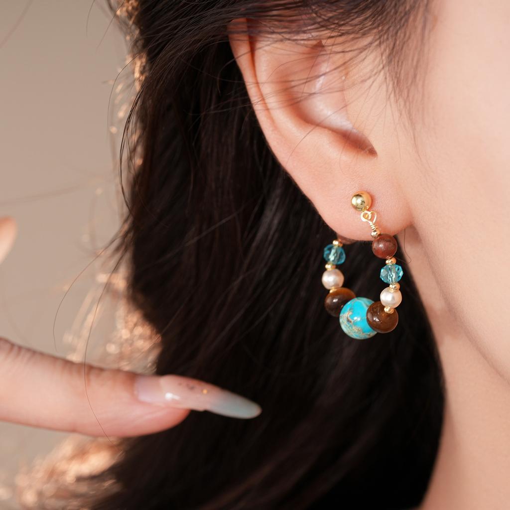 Ethnic Style Faux Turquoise Earrings Water Droped Textured Beaded Earringdrop Ear Jewelry Accessory Irregular Stone