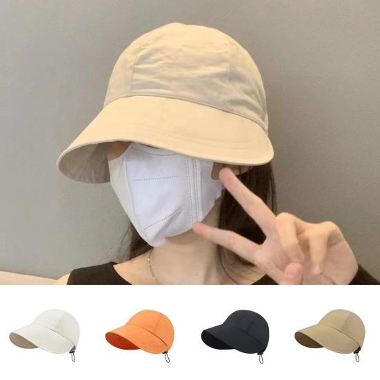 

Women Summer Hat Wide Brim Solid Color Drawstring Face Protection Breathable Sunshade Block Sunlight Outdoor Travel Summer Sun Hat Headwear