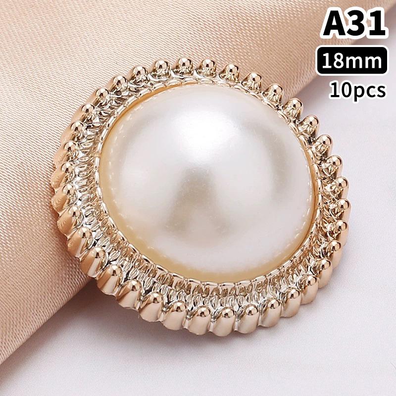 10 Stück 18/21/25mm Blume Perle Gold Kunststoff Schaft Knöpfe für Damen Bekleidung Jacke Pullover Nähzubehör Scrapbooking