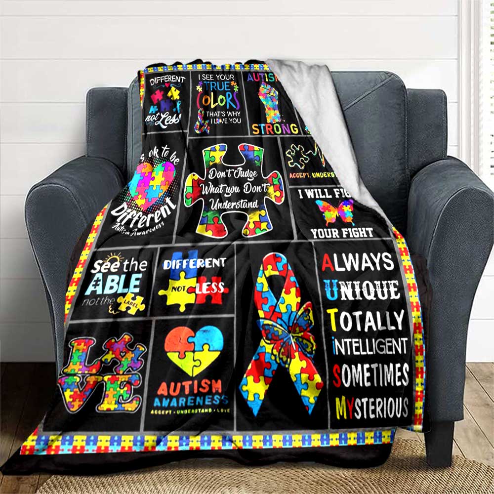 Autism Awareness Quotes Gift Blanket Ultra-Soft for Sofa Couch Office Bed Picnics Four Seasons Universal Digital Print Ideal Picnic Accessory Y47