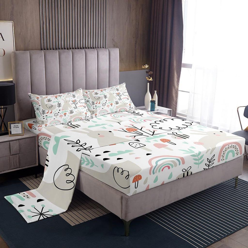Cute cartoon animal pattern bed hat four-piece bedding set bedroom dormitory bedding decoration