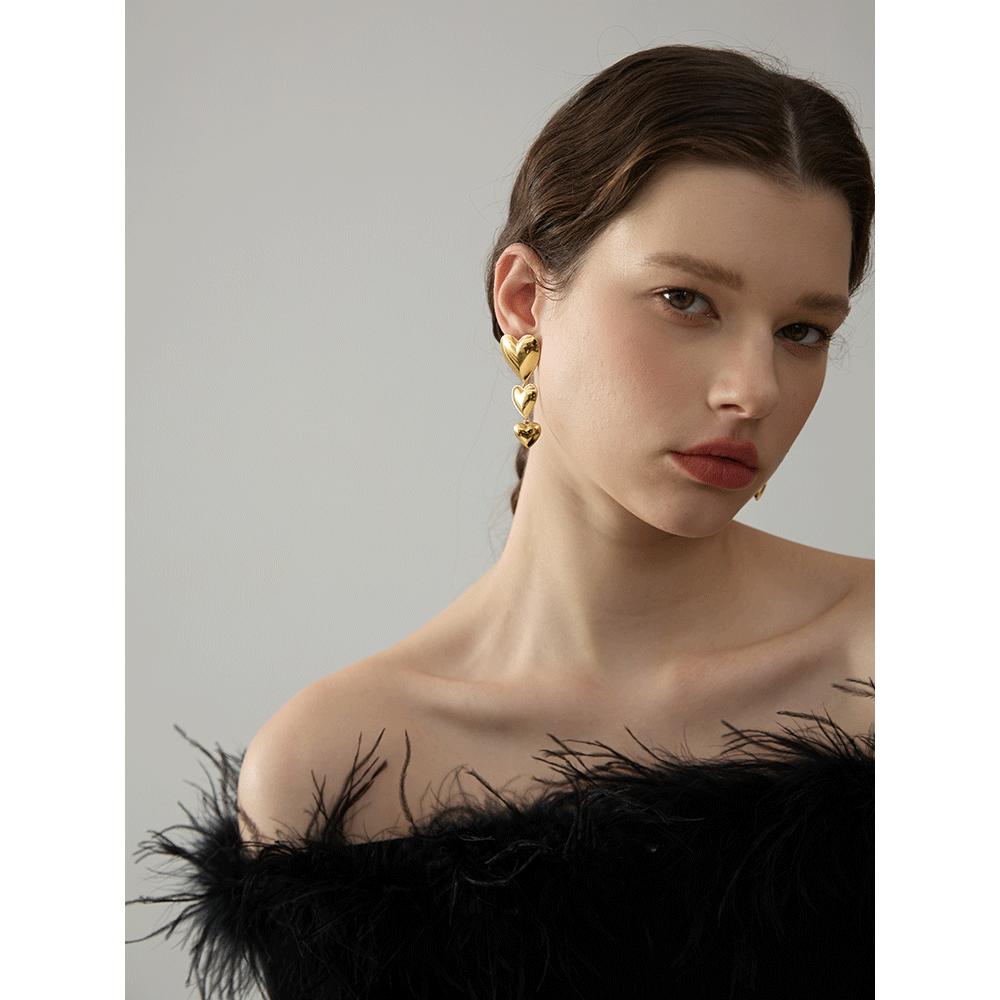 Yhpup Stainless Steel Heart Love Long Hanging Drop Earrings Women Waterproof Attractive Romantic High Quality Jewelry Gift