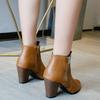 New Double Zip High Heel Booties for Autumn and Winter Women's Pointed Toe Block Heel Short Cylinder Naked Boots