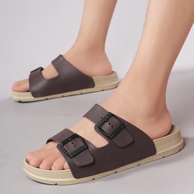 Mode Été Homme Pantoufles Décontractées Simples Couleur Unie Boucle Plastique Enfiler Plates Couples Pantoufles Ajustables Sandales d'Extérieur