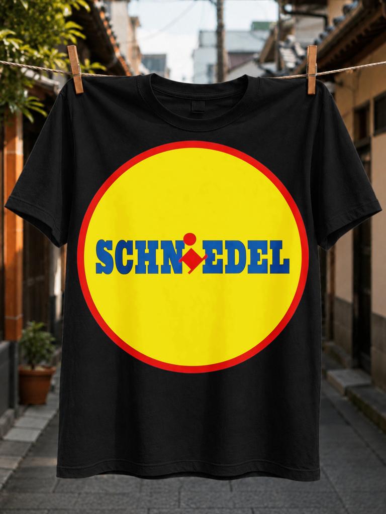 Schneidel Graphicblue Block Letters Inside Large Yellow Circle Red Border And Geometric Symbol Tee Unisex All TShirt