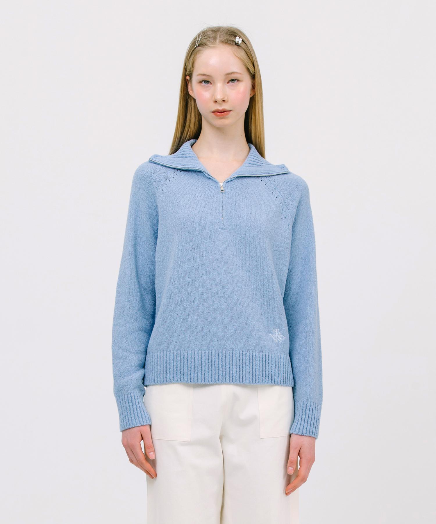 Jun By Jun K Jk Boucle Half Zip Knit_Sky Blue F