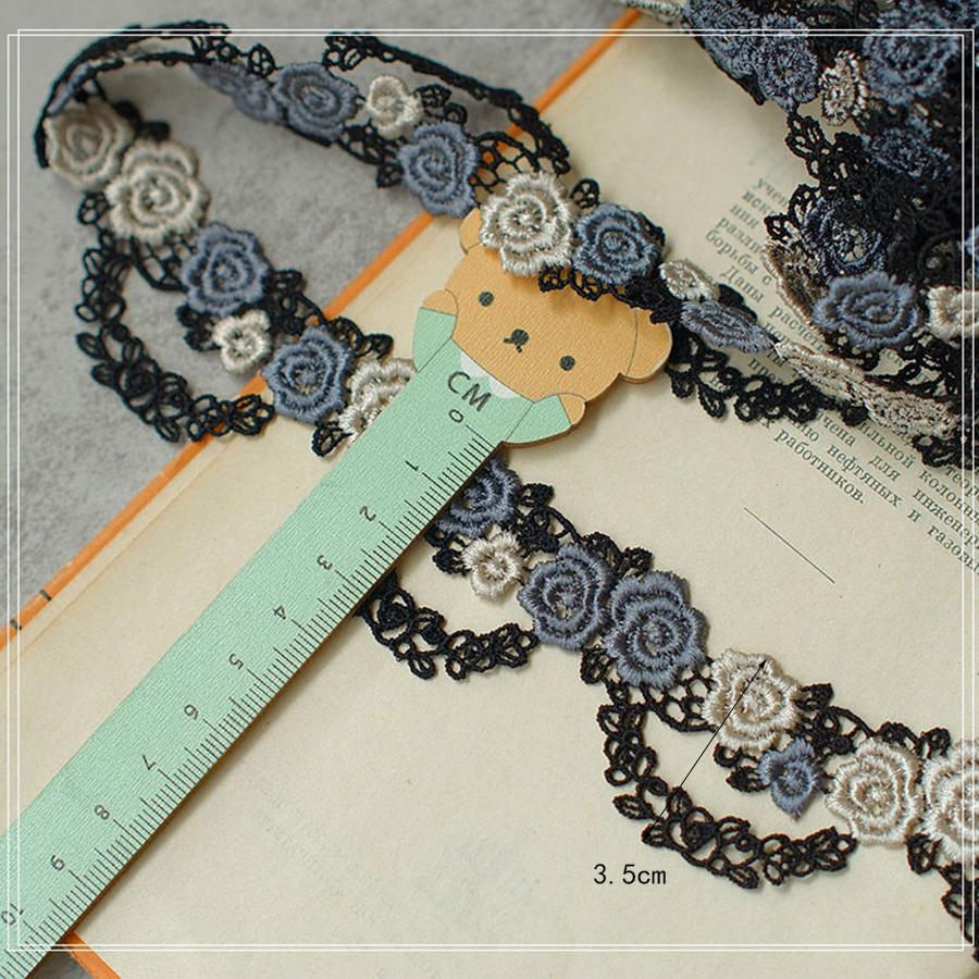 1Yard Pink Dark Blue Rose Flower Embroidered Lace Fabric Wedding Dress DiY Sewing Decoration Supplies