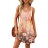 Fashion Women Summer Dress Vintage Floral Print Adjustable Spaghetti Straps Beach Vacation Casual Dress With Pockets