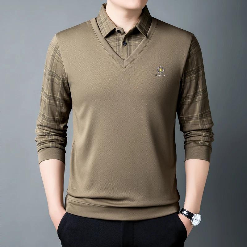 Browon Marken-Icon T-Shirts Mann Frühling Herbst 2025 Neu Kariert Gestreift Langarm T-Shirt Für Männer Umlegekragen Lässige Oberteile