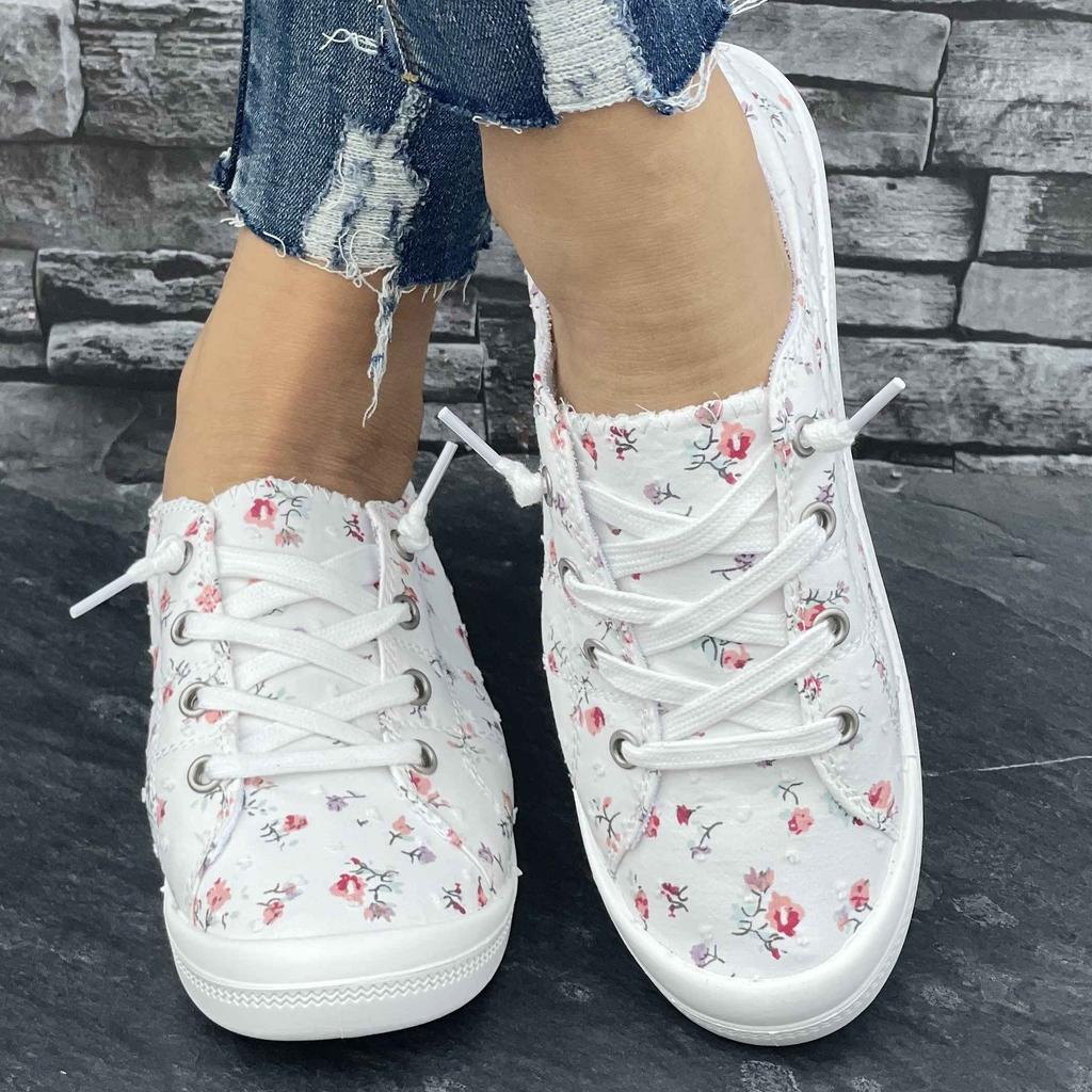 Women'S Floral Sneakers, Fashion Low-Top Casual Sports Shoes, Versatile for All Seasons Lightweight And Comfortable