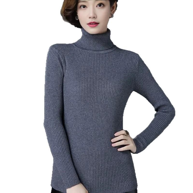 Black women's turtleneck thickened warm new sweater short winter pullover slim fit large size knitted bottoming shirt looks thin