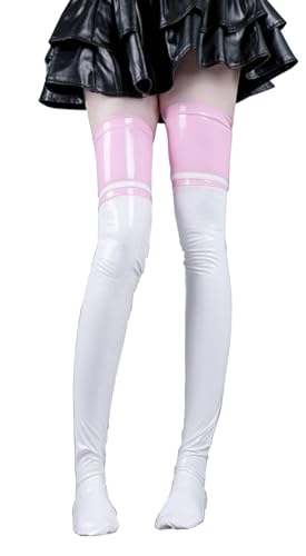 

[Чистая Лента] Блестящие Длинные Носки до Колена из Эко-Кожи с Эмалевым Покрытием, Один Размер Подходит Всем (Белый/Розовый)