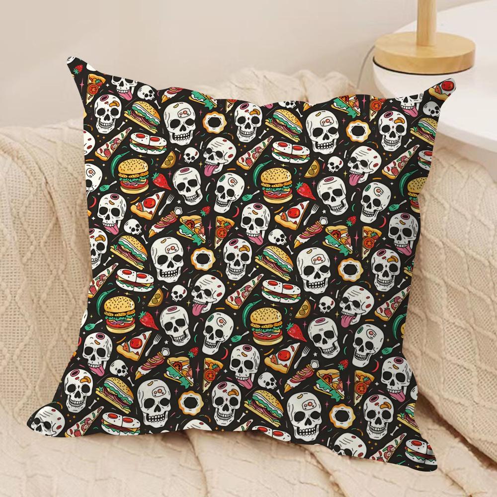 Horror Skull Print Cushion Cover Silky Short Plush DoubleSided Printed Pillow Case for Sofa All Seasons Home Decor Gift