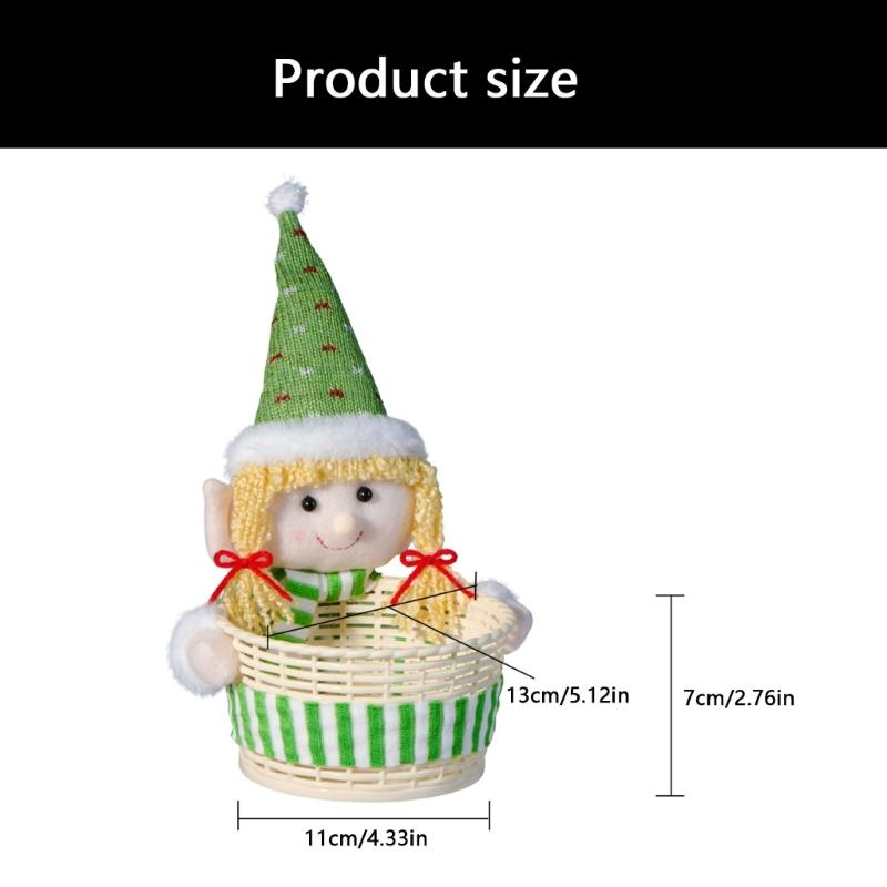 Christmas Holiday Elf Doll Candy Basket Decoration Handcrafted Fabric Ornament For Festives Home Party Table Decors