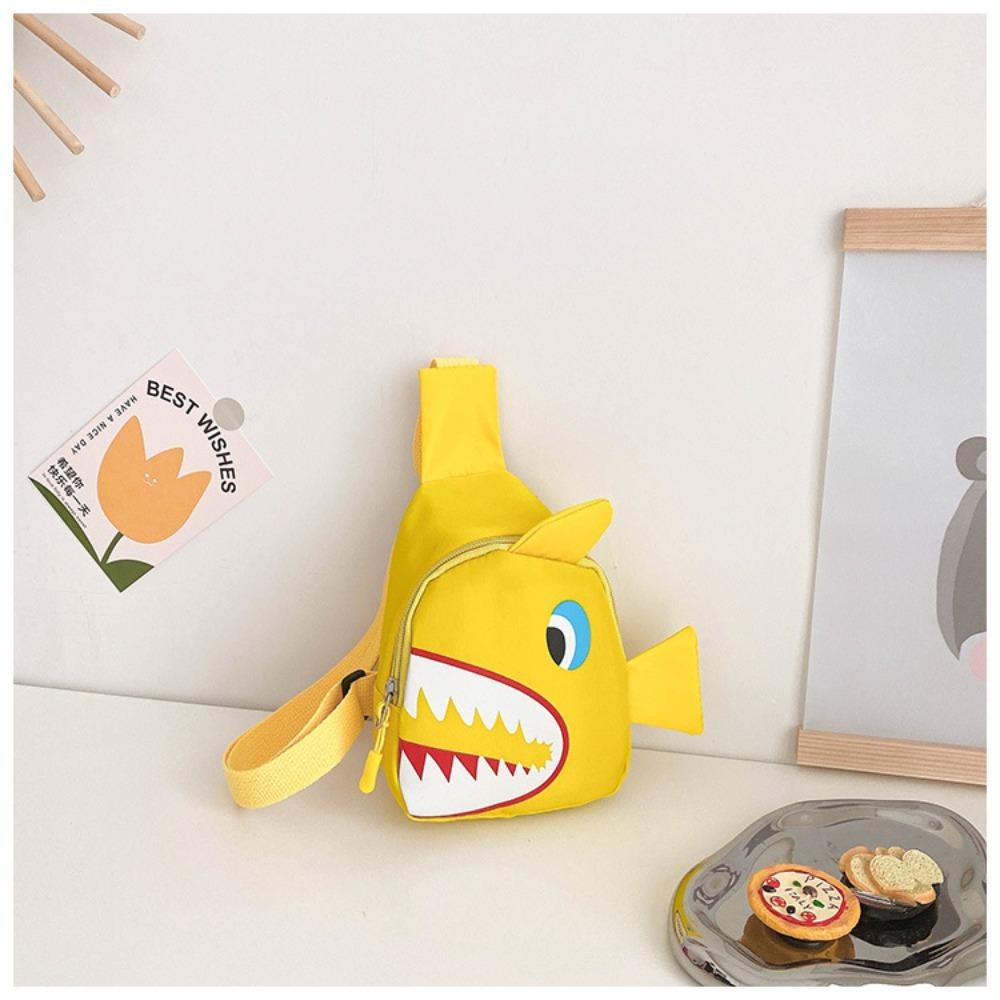 Zipper Crossbody Chest Bag Canvas Cartoon Shark Waist Bag Fashion Shark Pattern Chest Bag