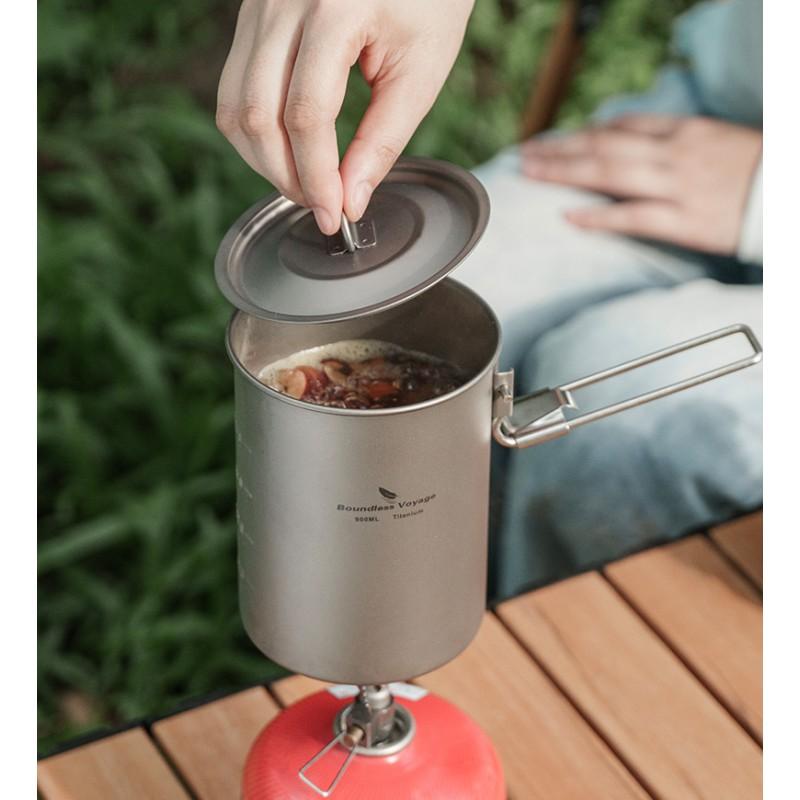 Mini Pentola da Cucina in Titanio Campeggio Escursionismo Zaino Uso Esterno 900ml Monostrato Non Rivestita Leggera Stoviglie