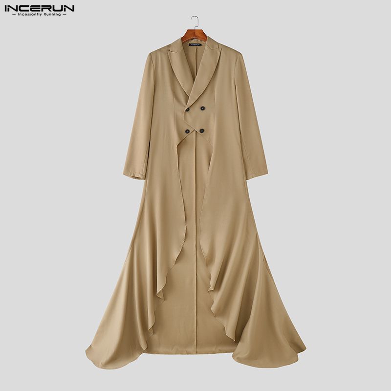 INCERUN Men Lapel Long Sleeve Irregular High Low Splits Ruffled Long Tunic Blazer Coats