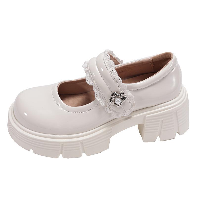 Round head thick-soled muffin silver Mary Jane single shoes women's 2025 summer new models with skirts Round head Velcro small leather shoes