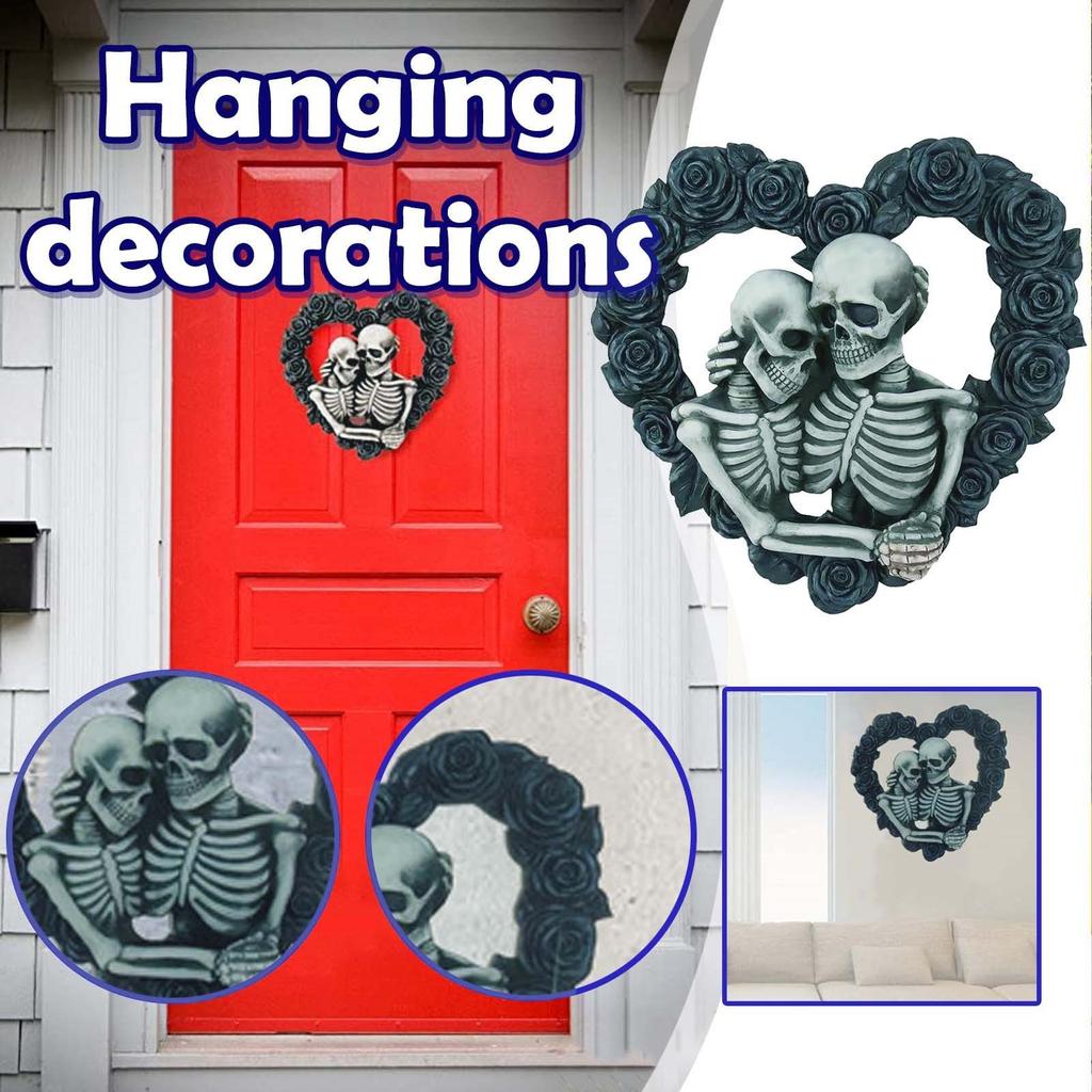 Halloween Skeleton Couple Door Sign Black Rose Pendant Decorative Door Sign