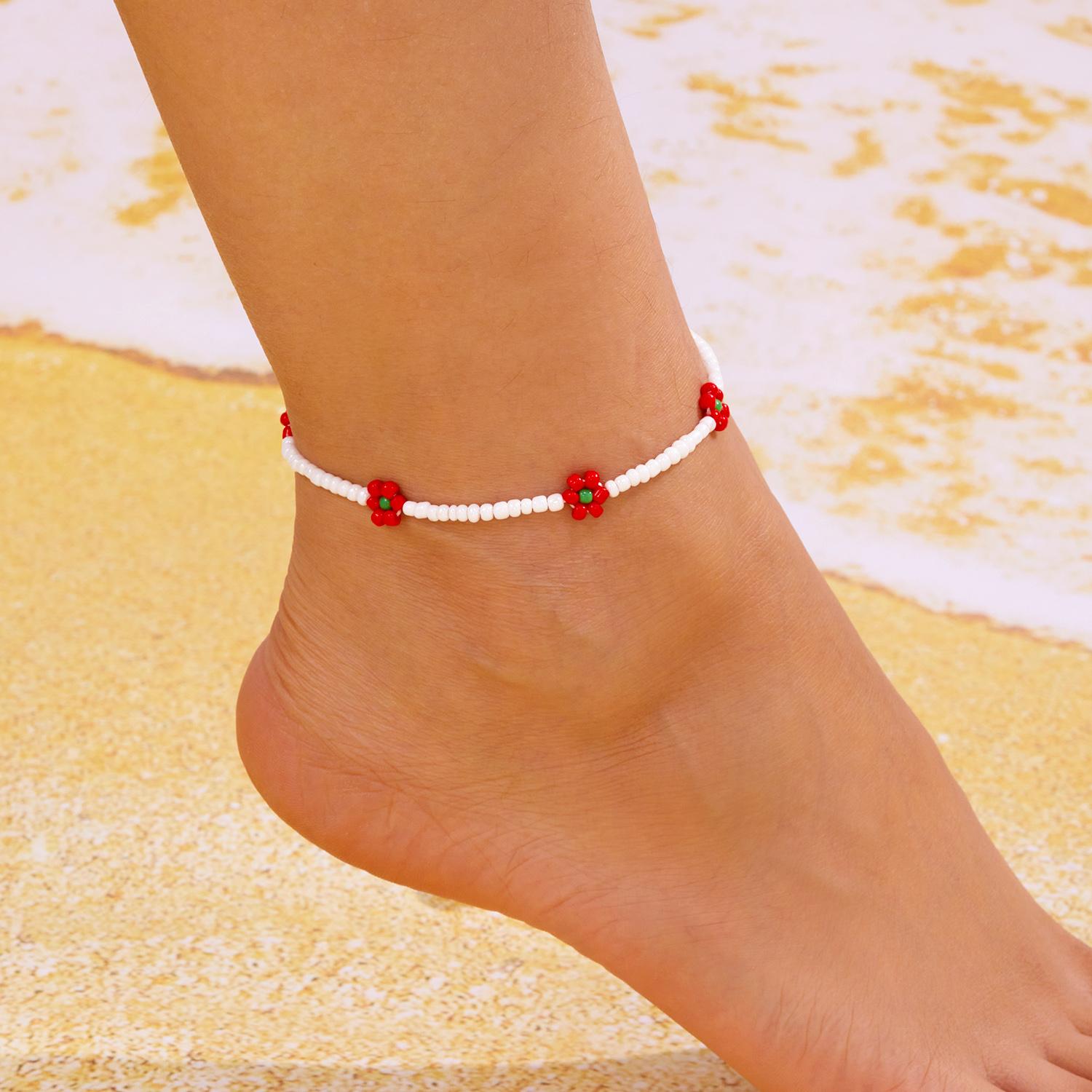 

Bohemian Colorful Seed Bead Flowers Anklet for Women Ethnic Cute Flower Charm Ankle Bracelet On The Leg Beach Party Foot Jewelry