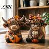 Woodcraft Fall Decor 2PCS Autumn Highland Cow Ornament, Thanksgiving Day Theme Wooden Decoration, with Figurines Exquisite Details Figurine, for Home