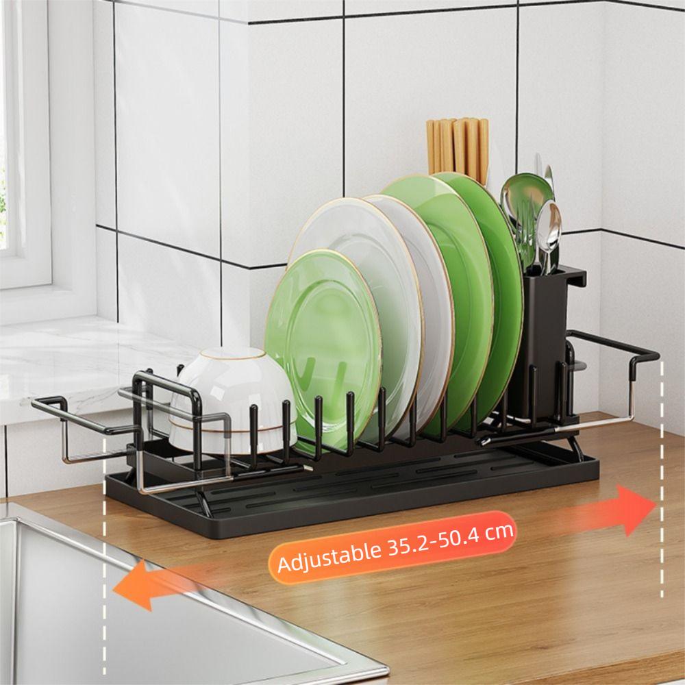 Extendable Bottom Tray Dish Drainboard Space-Saving Kitchen Tableware Organizer  Spoon