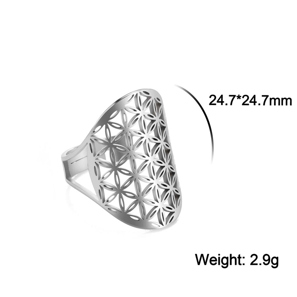 Flower of Life Ring Stainless Steel Sacred Geometry Archangel Metatron Ring Adjustable Amulet Jewelry Gift Wholesale
