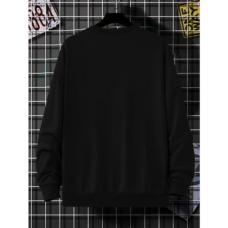 1pc Men'S Fashion Creative Artistic Bear Print Casual Crew Neck Sweatshirt, Polyester Knit Fabric with Slight Stretch, Loose Fit Long Sleeve Pullover