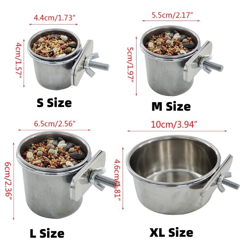 

Stainless Steel Bird Feeding Cups with Clamp Holder - Perfect for Parrot Food and Water S