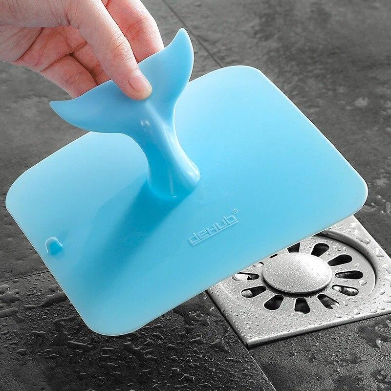Blue Silicone Floor Drain Cover Home Bathroom Kitchen Sewer Deodorizer Sink Hair Filter Bathtub Cute Whale Water Plug Plugging