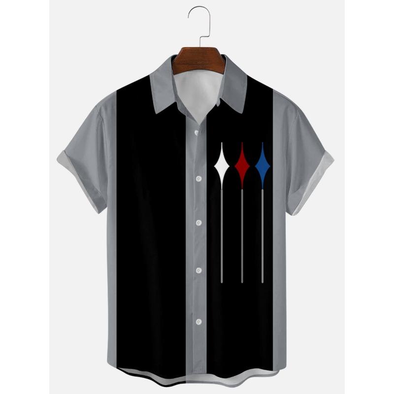 Men S Summer Short Sleeve Shirt 3d Print Striped Color Block Casual