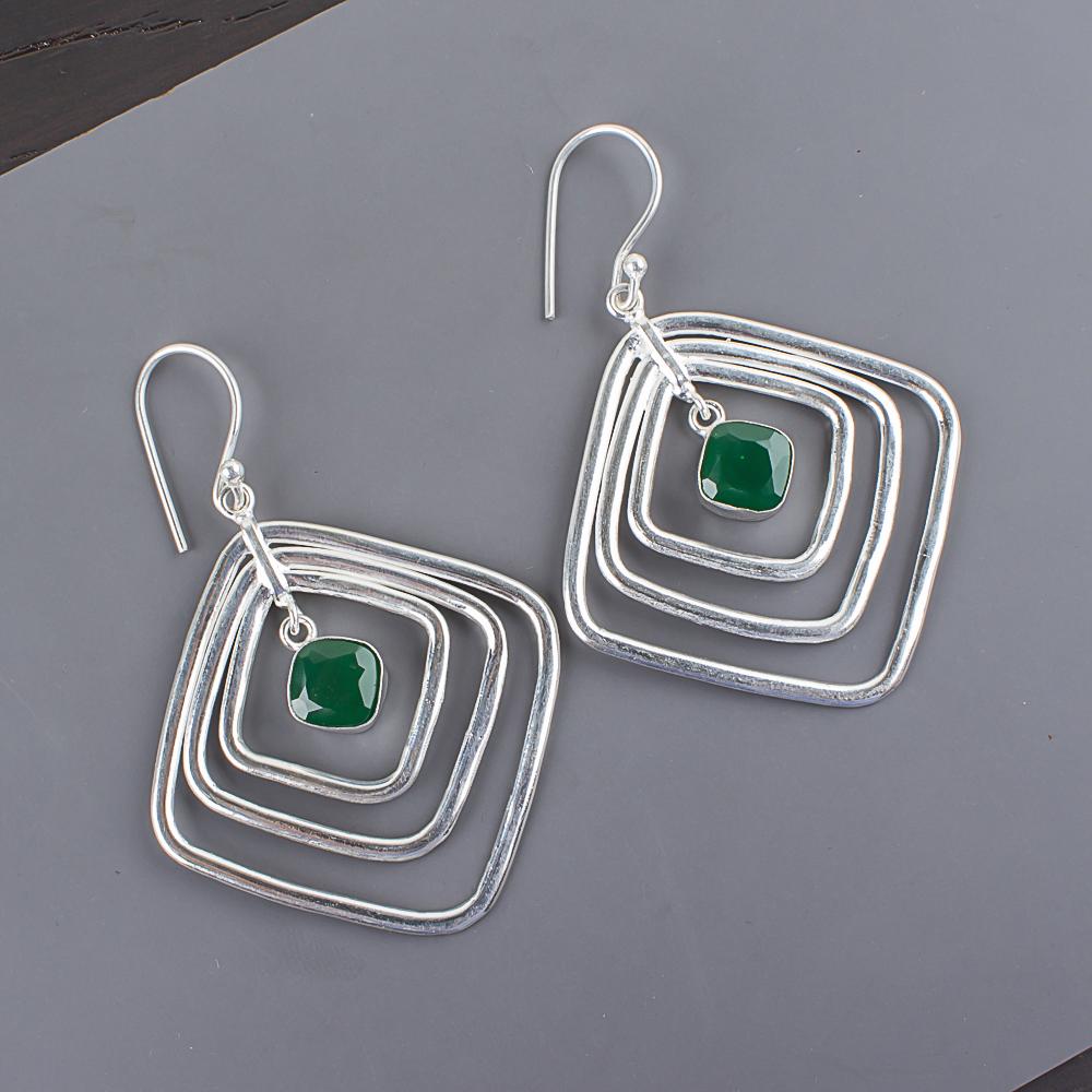 Green Onyx Gemstone Handmade Jewelry, 925 Sterling Silver Earrings, Attractive Silver Jewelry For Thanksgiving Gift