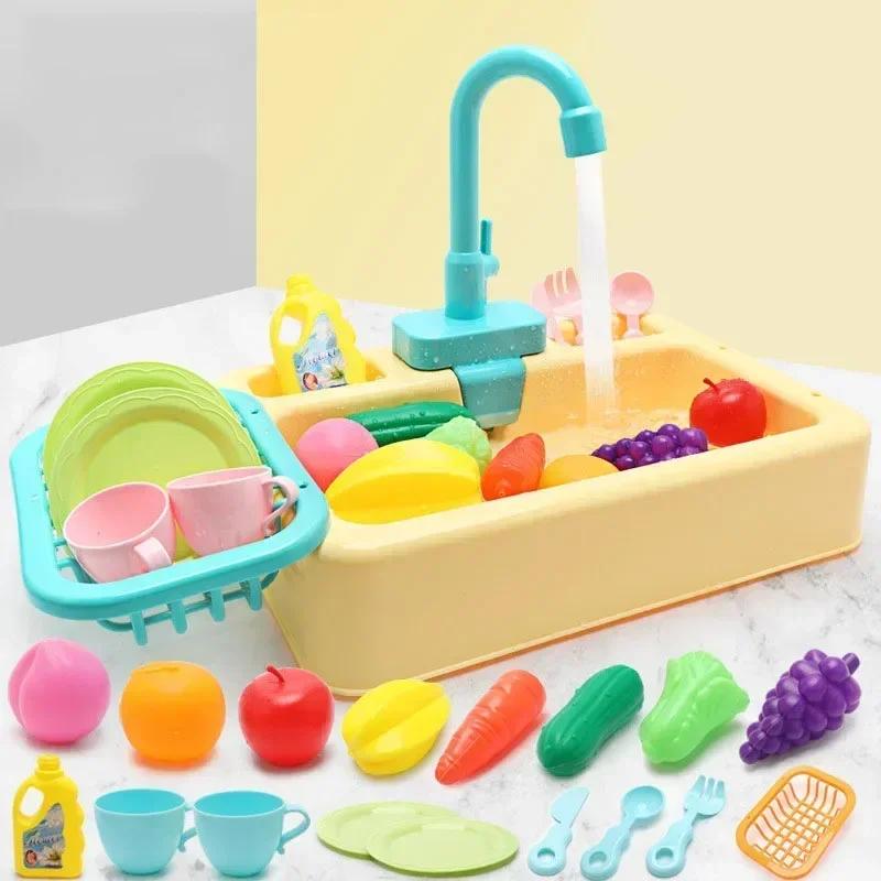 Toys Kitchen Toy Plastic Dish Wash Sink Playset Children Simulation Pretend Role Play Housework Kit Early Learning Educational for Children