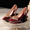 Women's High Heels Rhinestone Pointed Toe Red High Heeled Shoes Wedding Shoes Women's New Banquet High Heels Wedding Bride Shoes